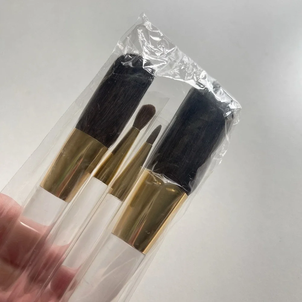 Vtg 4 Set Estee Lauder Makeup Brushes Face Cheeks Eyes Powder/Bronzer Clear Gold